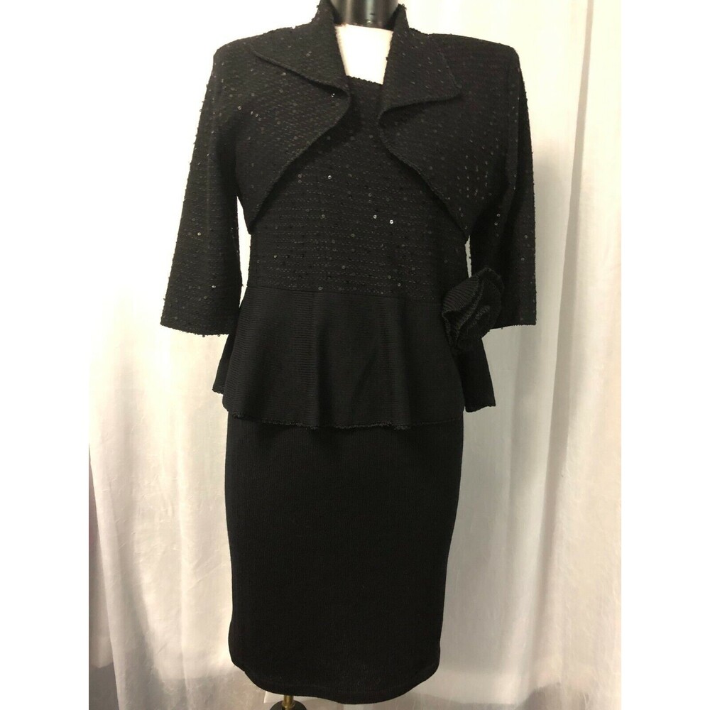 Fianona Vintage Dress 2 Pc Black Wool Knit Sequins Size Large